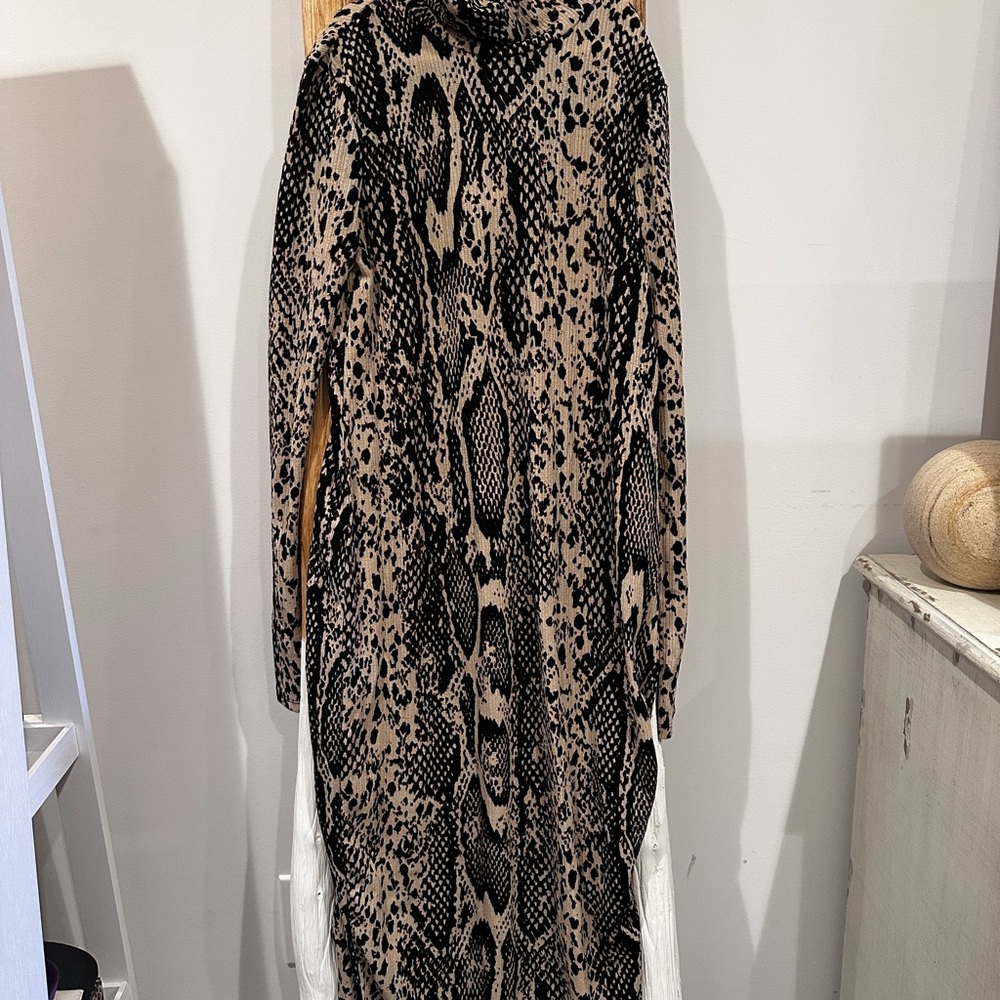 Zara Black and Tan Reptile Python Knit MIDI Dress